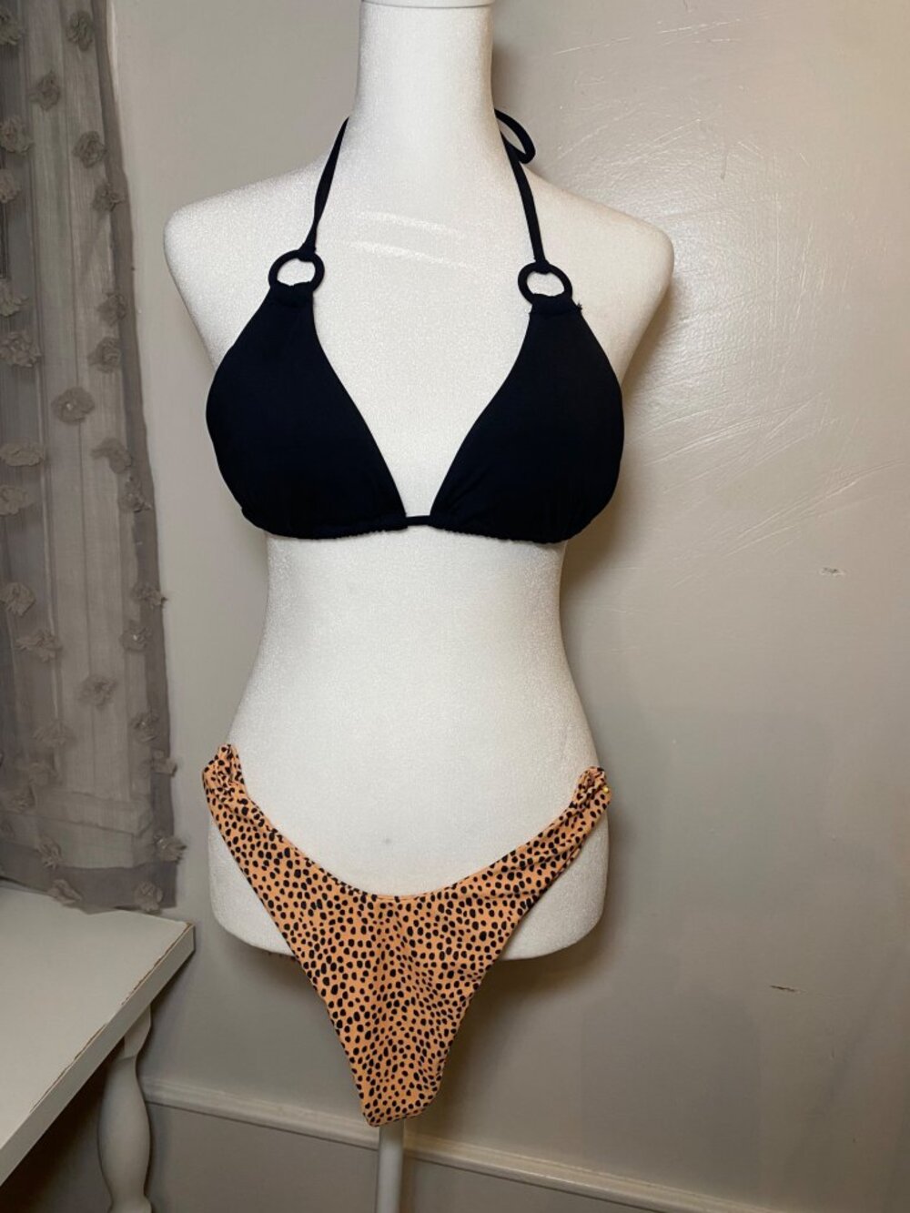 H&M Black & Cheetah Print Bikini Set NWT Top M Bottom S Mix & Match